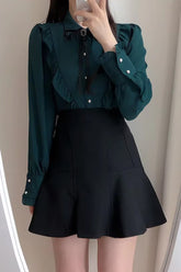 Long Sleeve Cute Bow Tie Retro Office Blouse Shirt